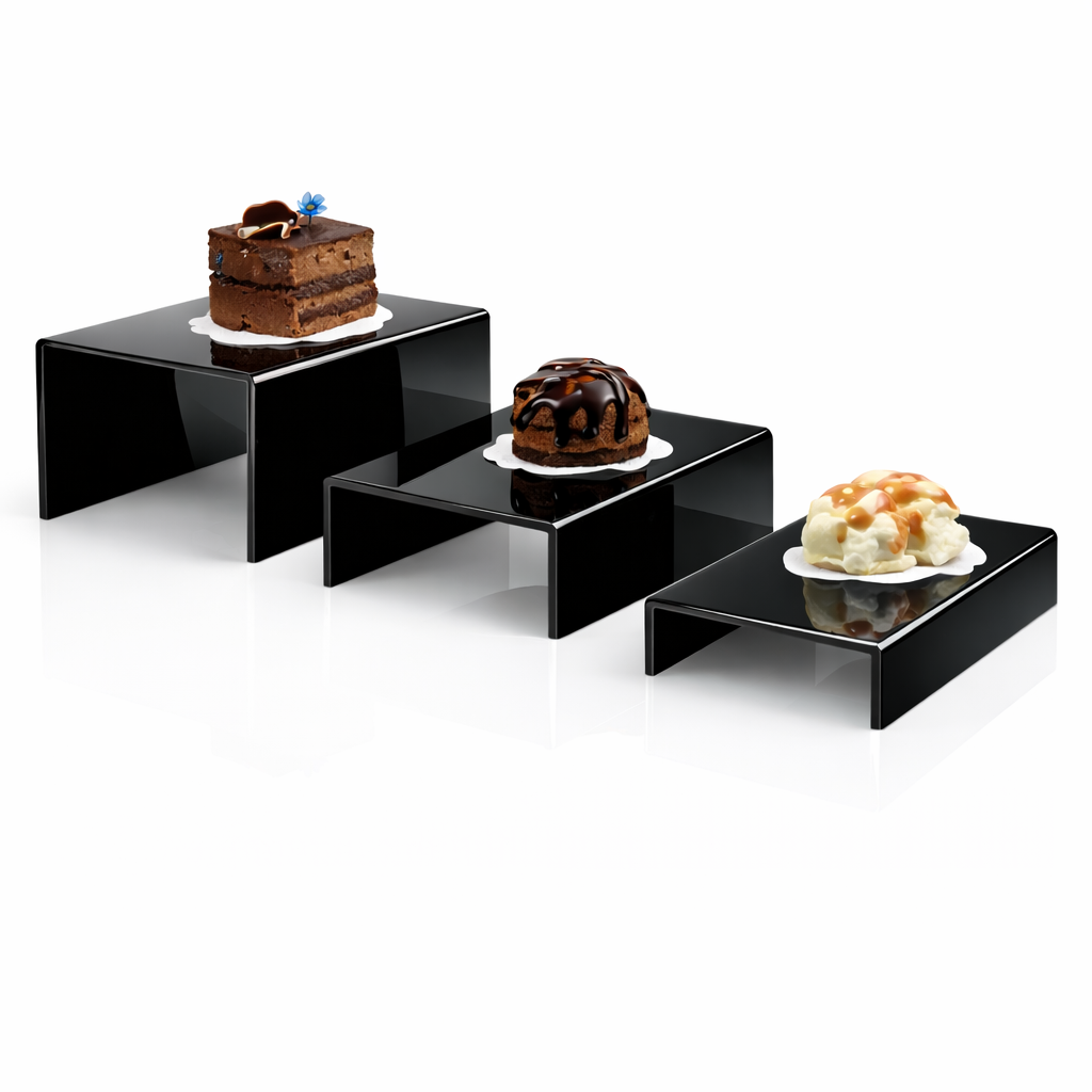 Set 3 Suporturi Prajituri din Plexi Negru