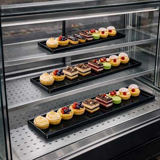 Tavite de prezentare prajituri din plexiglas negru