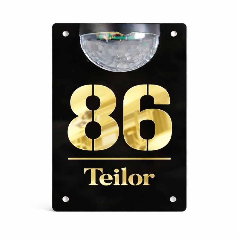 Numar casa negru lucios cu lampa solara