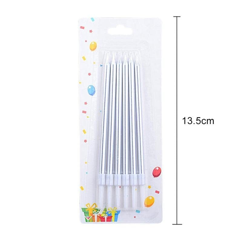 Set 6 lumânări pentru tort Argintii, lucioase, 11 cm