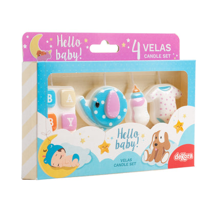 Lumânări tort Baby Shower „Hello Baby” – Set 4 bucăți