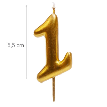 Lumânare aniversară tort cifra 1 aurie metalizată