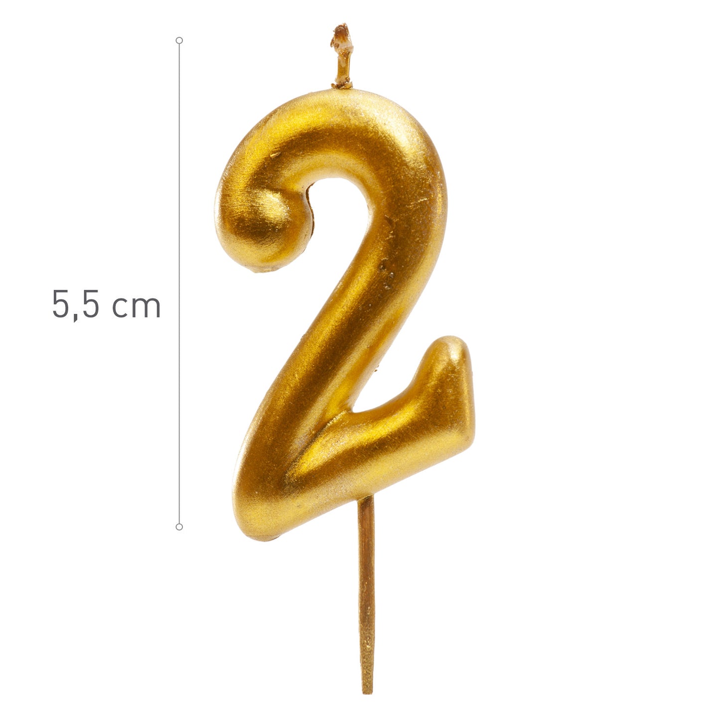 Lumânare aniversară tort cifra 2 aurie metalizată