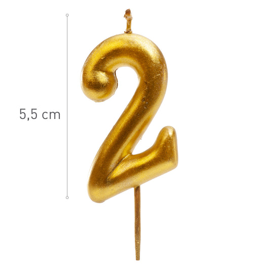 Lumânare aniversară tort cifra 2 aurie metalizată