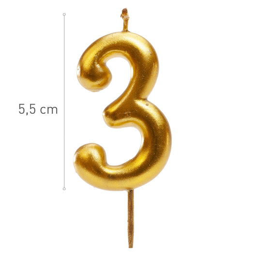 Lumânare aniversară tort cifra 3 aurie metalizată