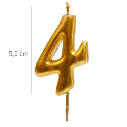 Lumânare aniversară tort cifra 4 aurie metalizată