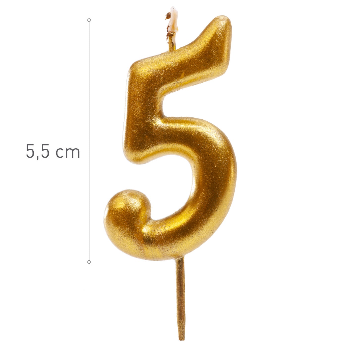 Lumânare aniversară tort cifra 5 aurie metalizată