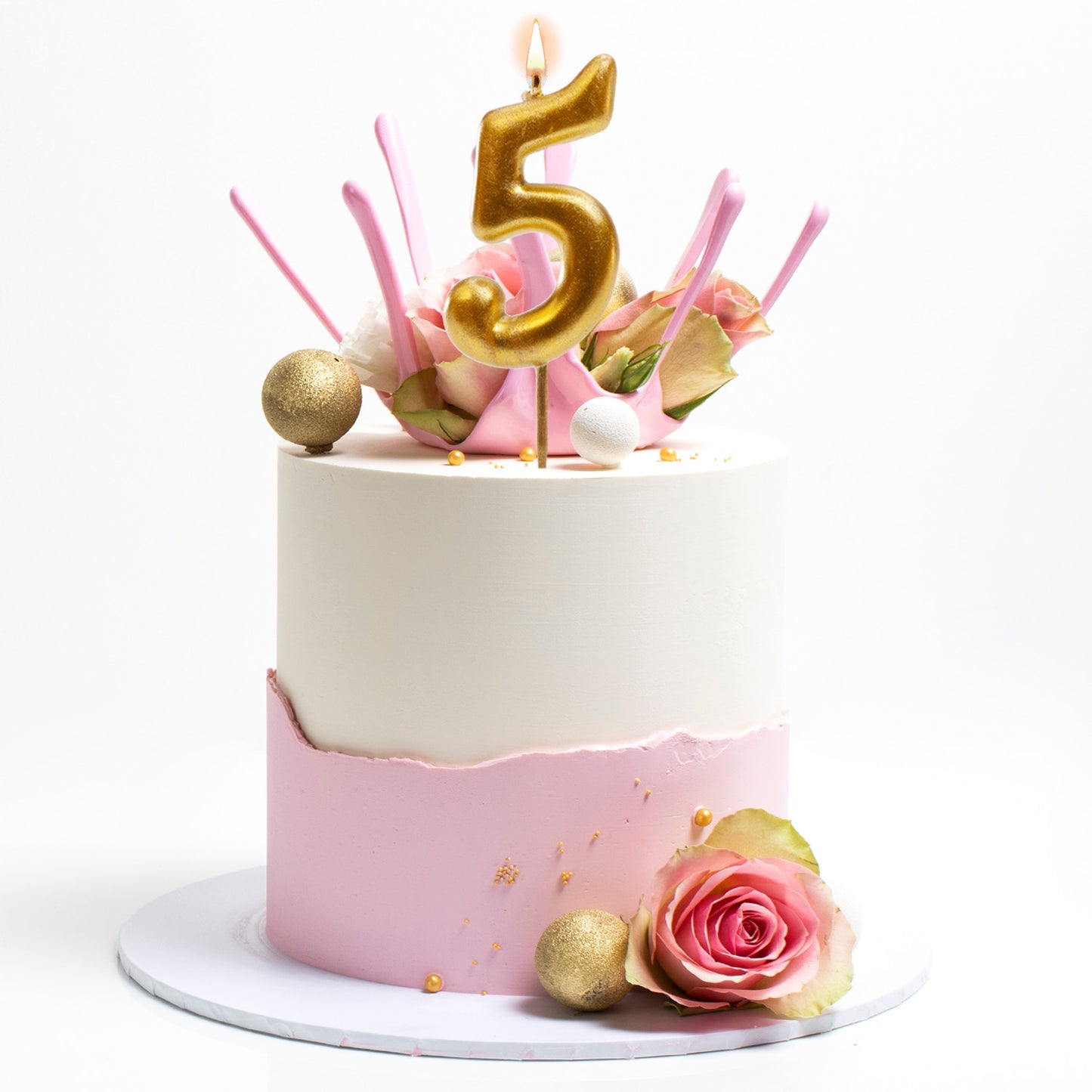 Lumânare aniversară tort cifra 5 aurie metalizată