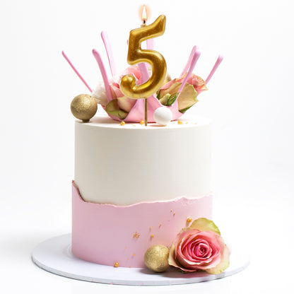 Lumânare aniversară tort cifra 5 aurie metalizată