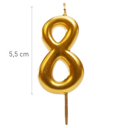 Lumânare aniversară tort cifra 8 aurie metalizată