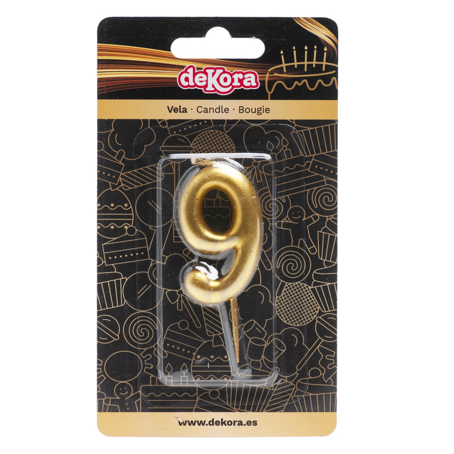 Lumânare aniversară tort cifra 9 aurie metalizată