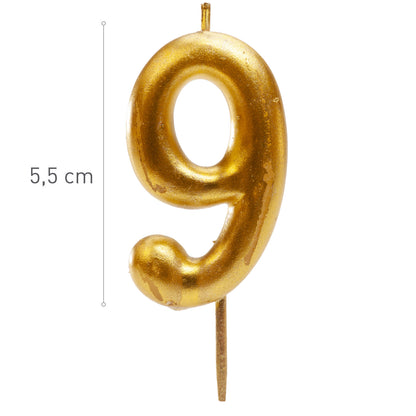 Lumânare aniversară tort cifra 9 aurie metalizată