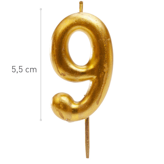 Lumânare aniversară tort cifra 9 aurie metalizată