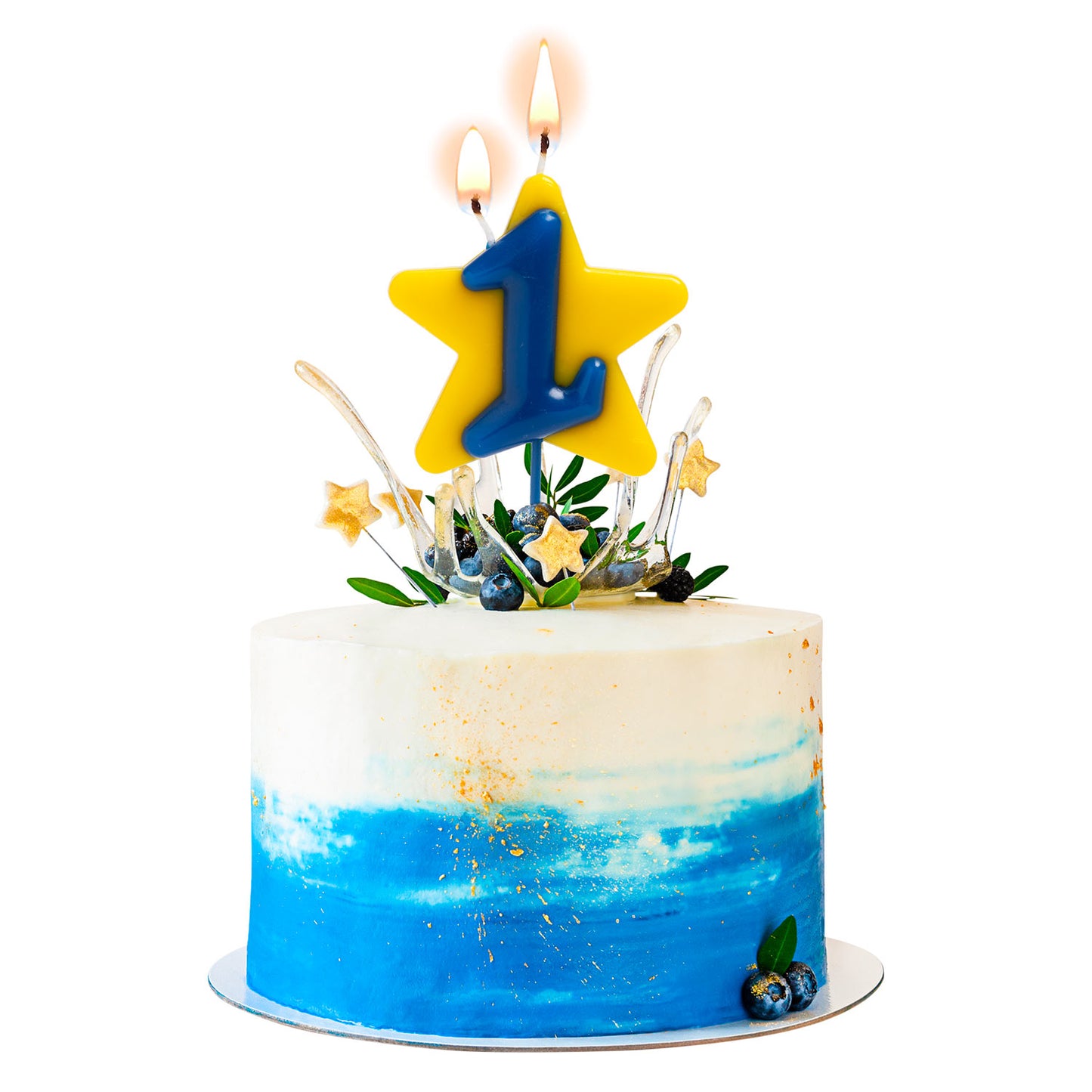 Lumânare zi de naștere cifra 1 cu stea, dublu fitil