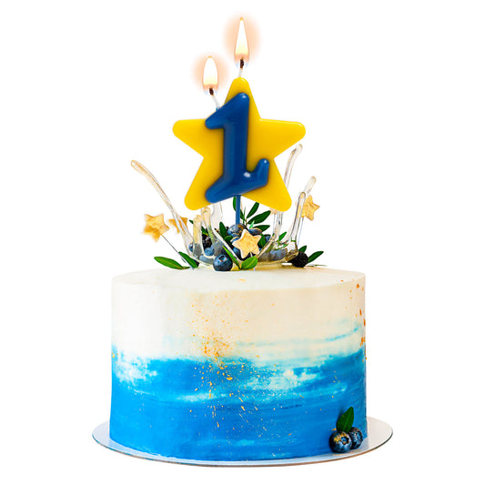 Lumânare zi de naștere cifra 1 cu stea, dublu fitil