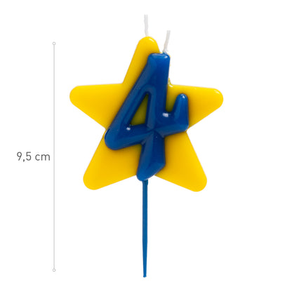 Lumânare zi de naștere cifra 4 cu stea, dublu fitil