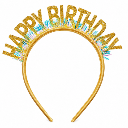 Coroniță aurie Happy Birthday cu sclipici, mărime universală