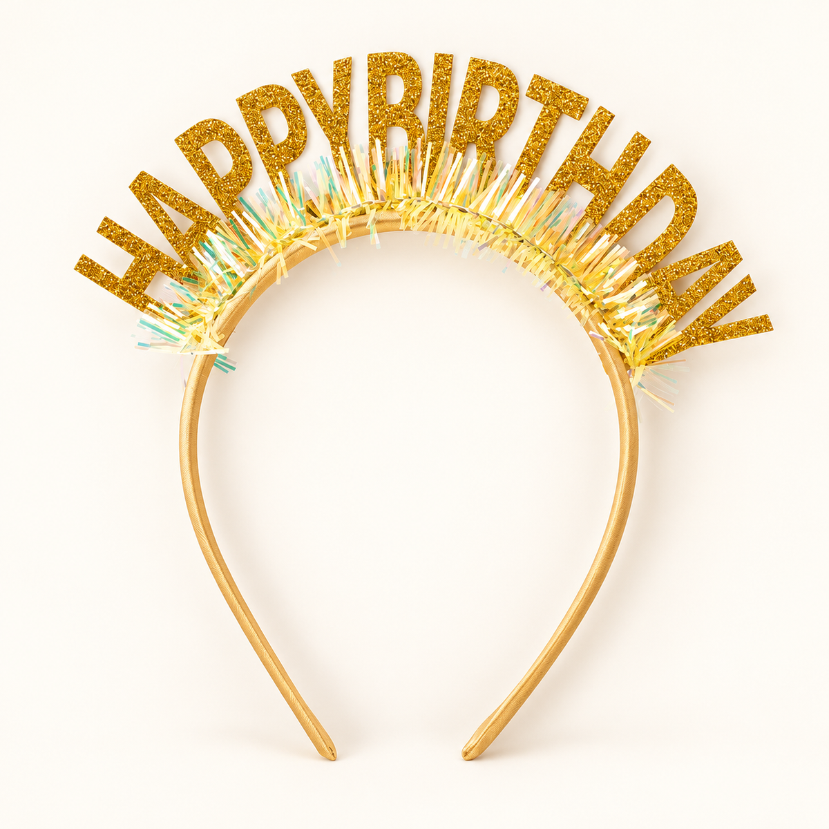 Coroniță aurie Happy Birthday cu sclipici, mărime universală