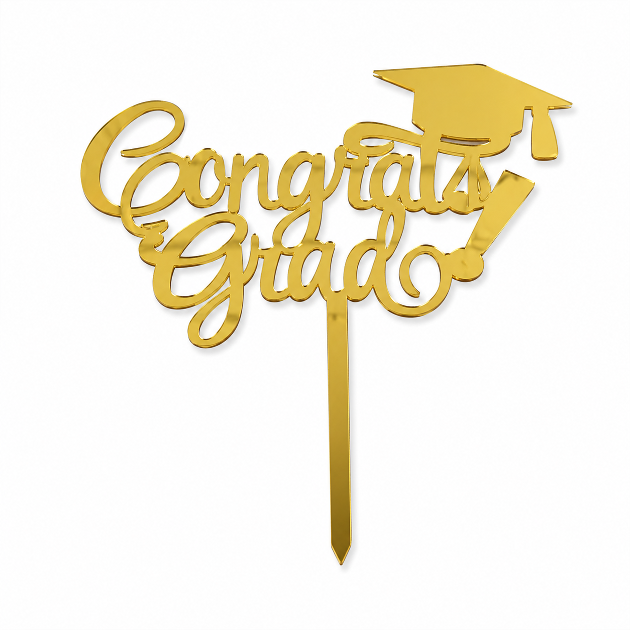 Topper Tort Absolvire „Congrats Grad” din Oglindă Acrilică Aurie