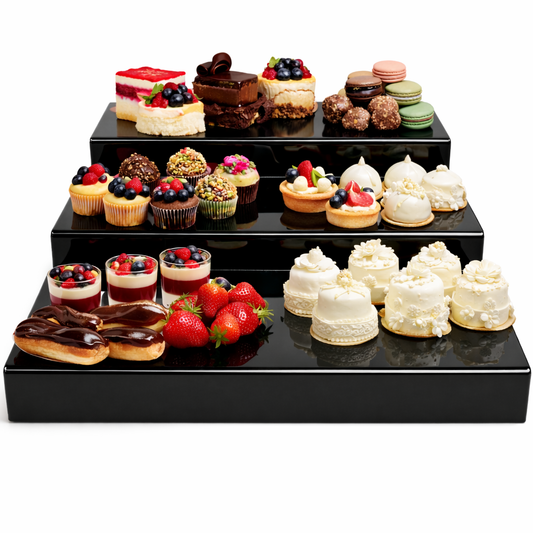 Set 3 Suporturi Prajituri din Plexi Negru