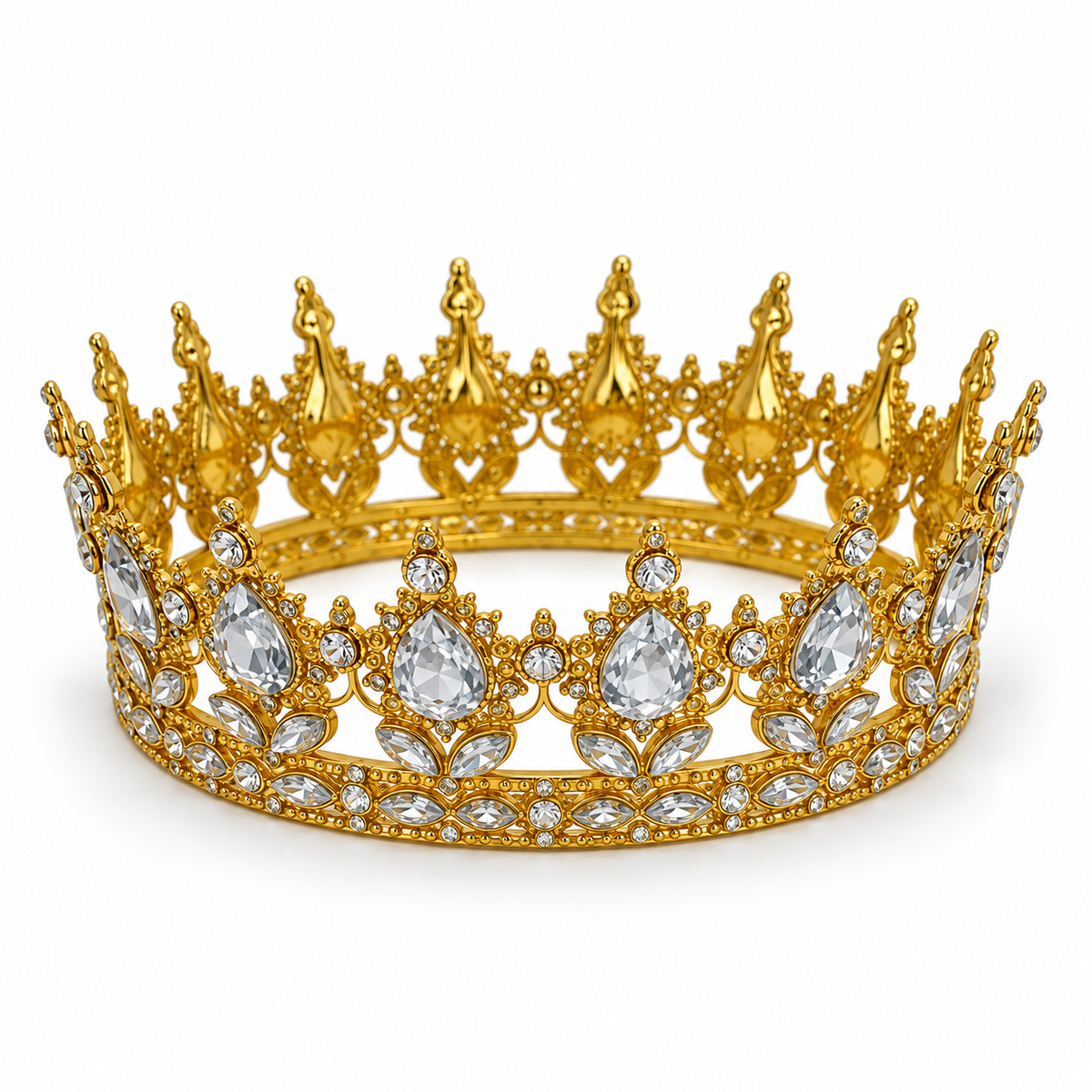 Coroniță aurie din metal cu ștrasuri pentru tort, 11,5 × 5 cm