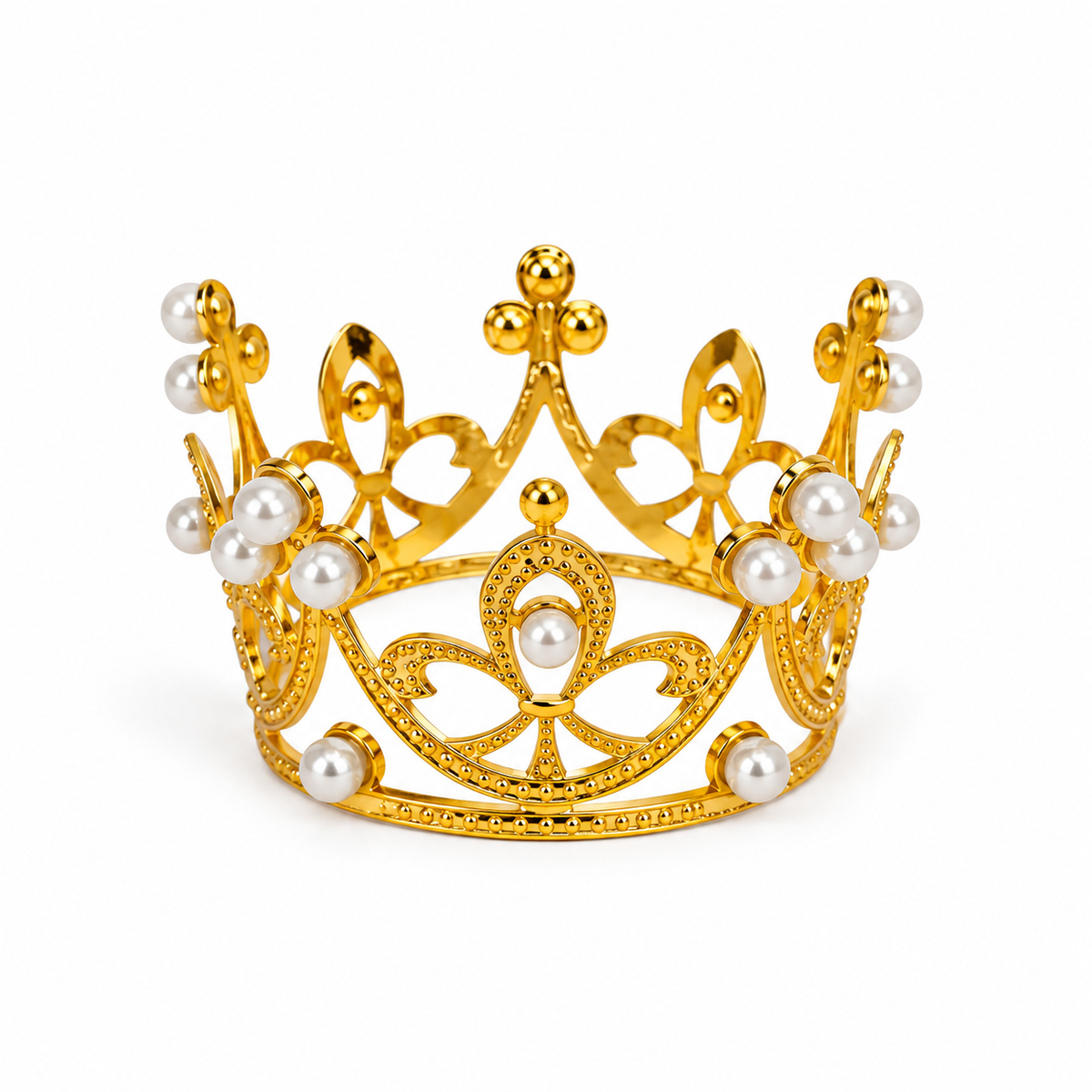 Coroniță Decorativă Mini din Metal cu Perle – Auriu