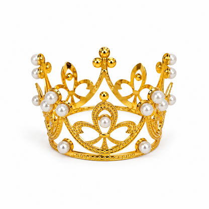 Coroniță Decorativă Mini din Metal cu Perle – Auriu