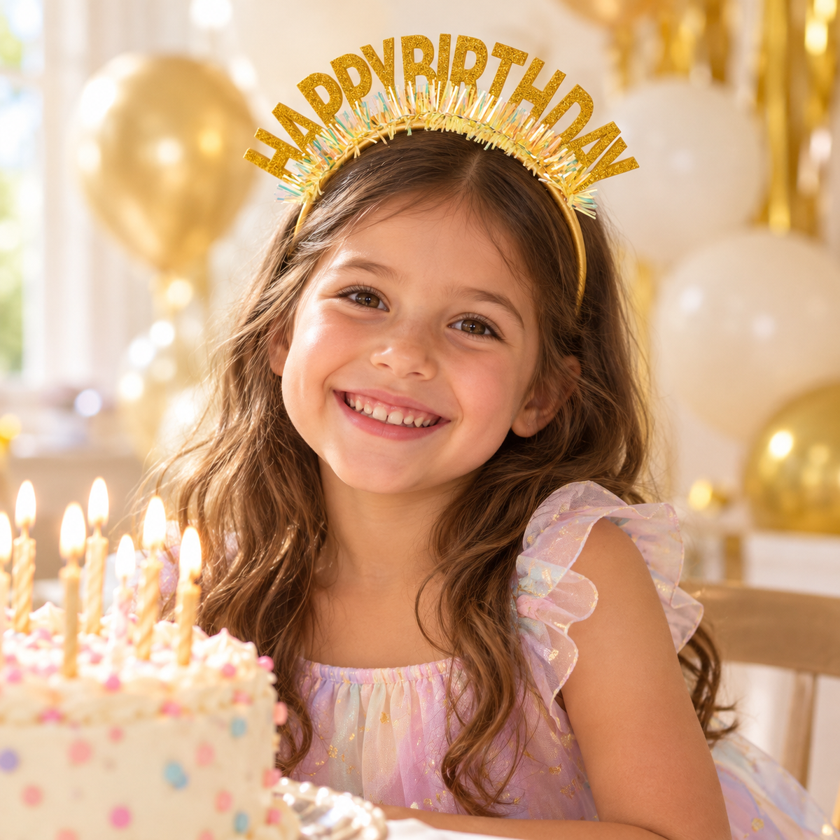 Coroniță aurie Happy Birthday cu sclipici, mărime universală