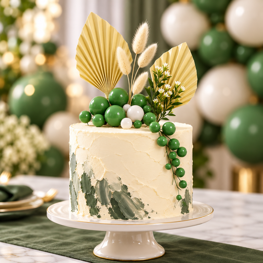 Set toppere tort cu bile și evantai din hârtie – Verde