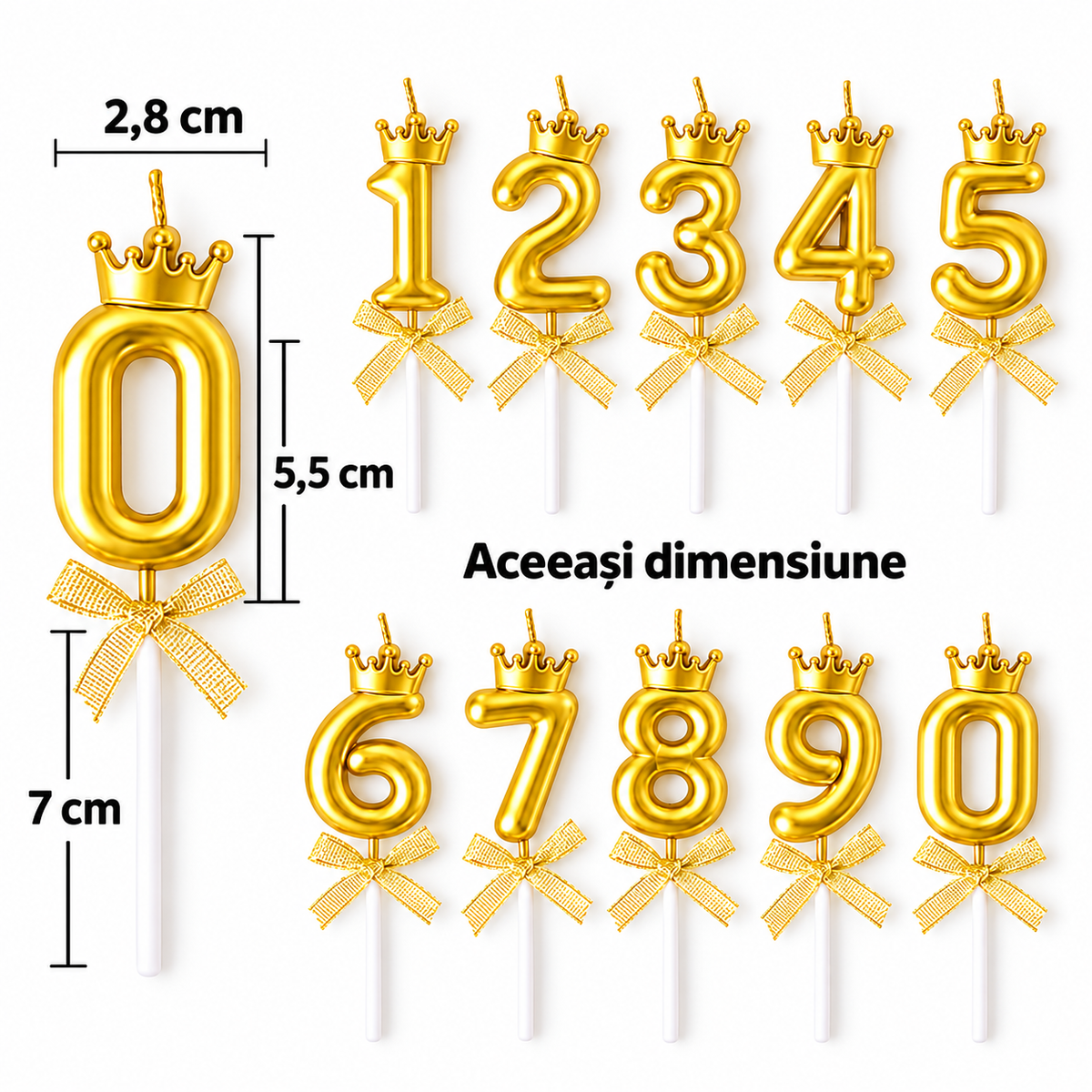 Lumânare Tort Cifră cu Coroană – Auriu Gold | 0–9
