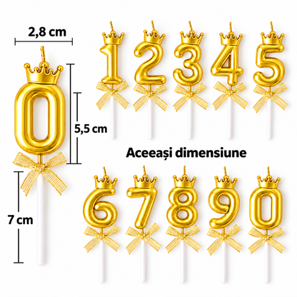 Lumânare Tort Cifră cu Coroană – Auriu Gold | 0–9