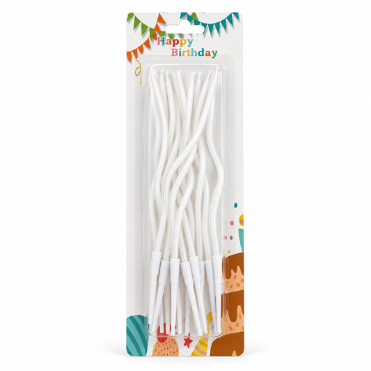 Lumânări spiralate pentru tort albe, 16 cm, set 12 bucăți