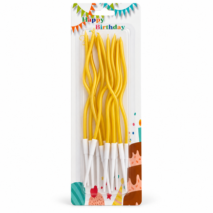 Lumânări spiralate pentru tort galbene, 16 cm, set 12 bucăți