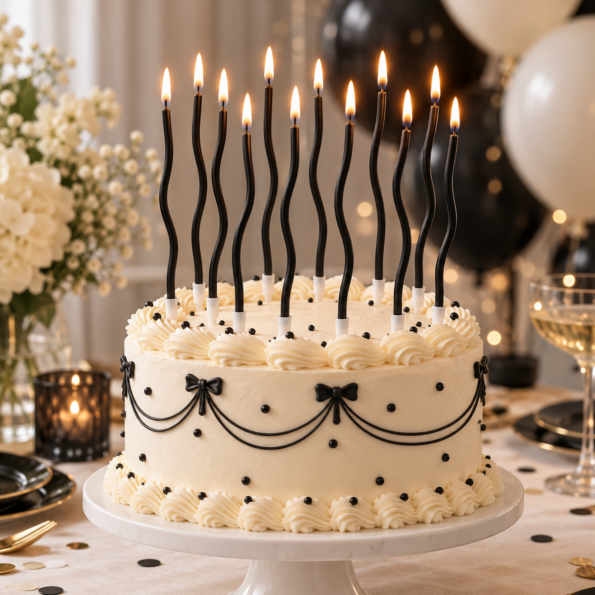 Lumânări spiralate pentru tort negre, 16 cm, set 12 bucăți