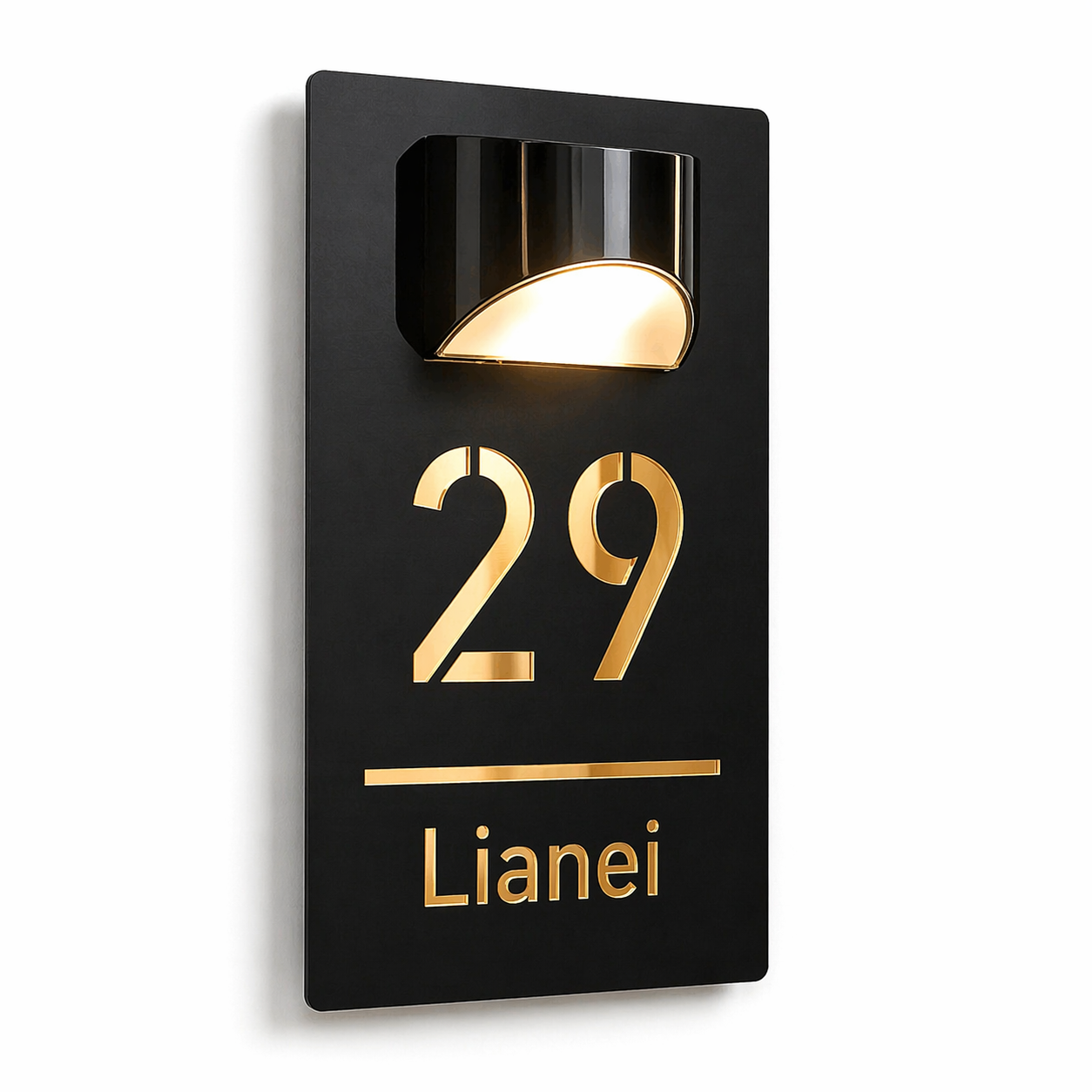 Numar casa negru lucios cu lampa solara
