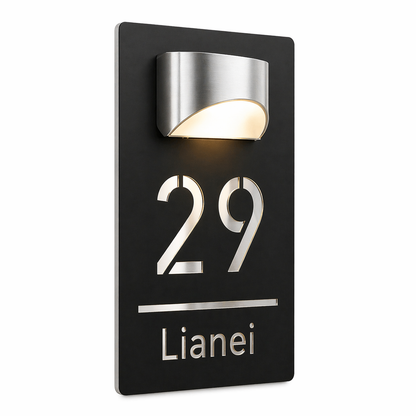 Numar casa negru lucios cu lampa solara