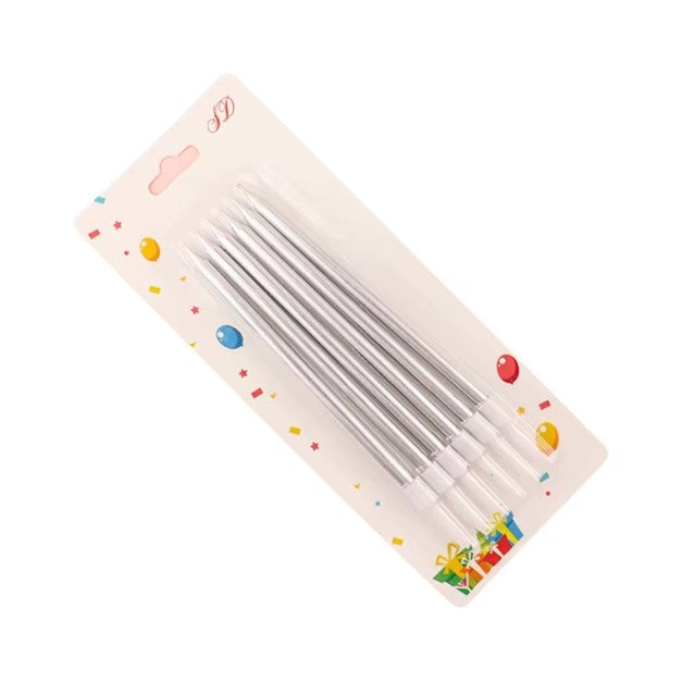 Set 6 lumânări pentru tort Argintii, lucioase, 11 cm