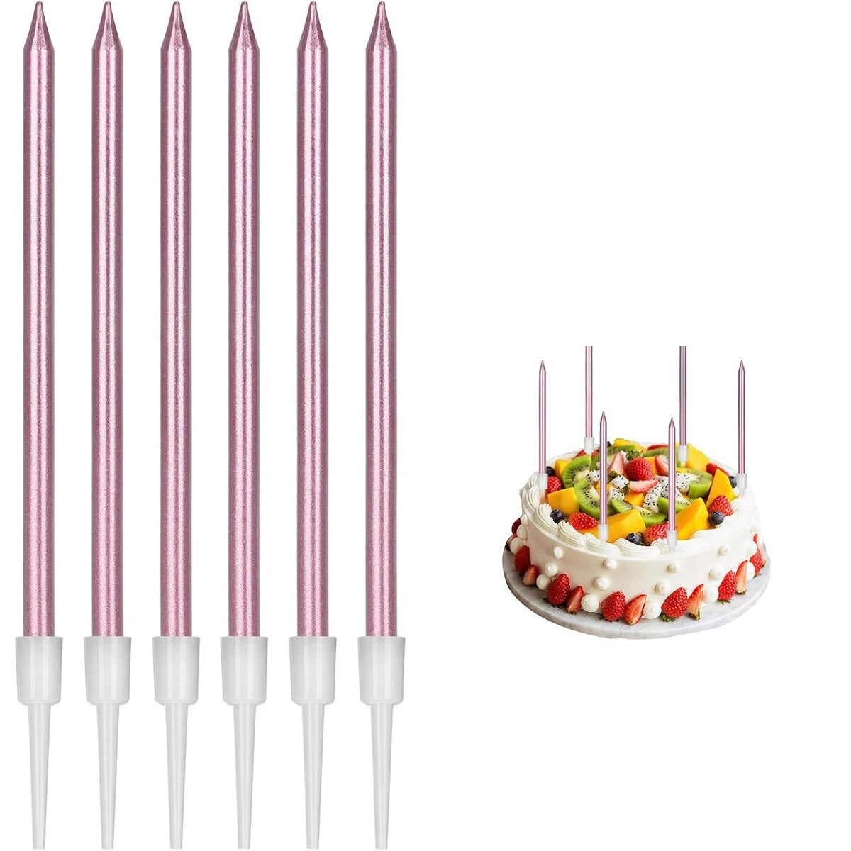 Set 6 lumânări pentru tort Rose Gold, lucioase, 11 cm